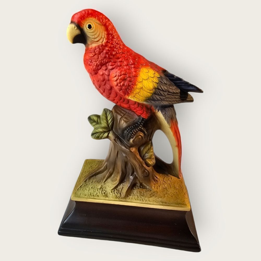 Vintage Hand Painted Parakeet Figurine Japan Colorful Bird HK Stamp 🐦✨